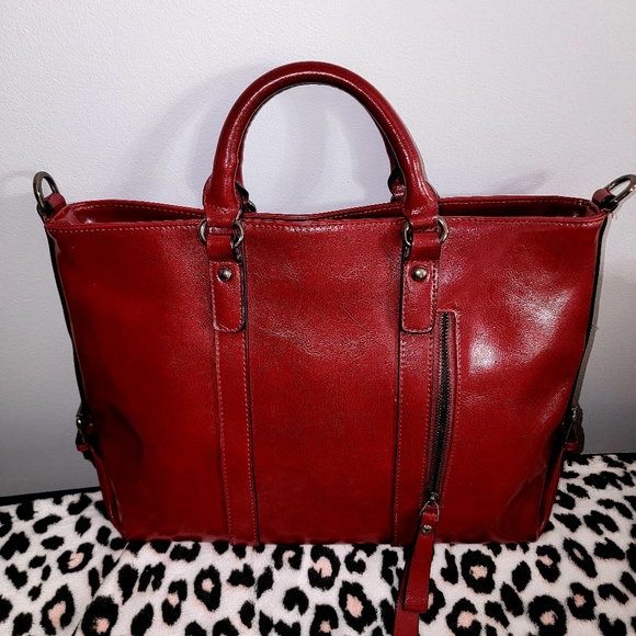 (SOLD) 3-Way Genuine Leather Shoulder Bag Work Tote Handbag - Picture 3 of 12